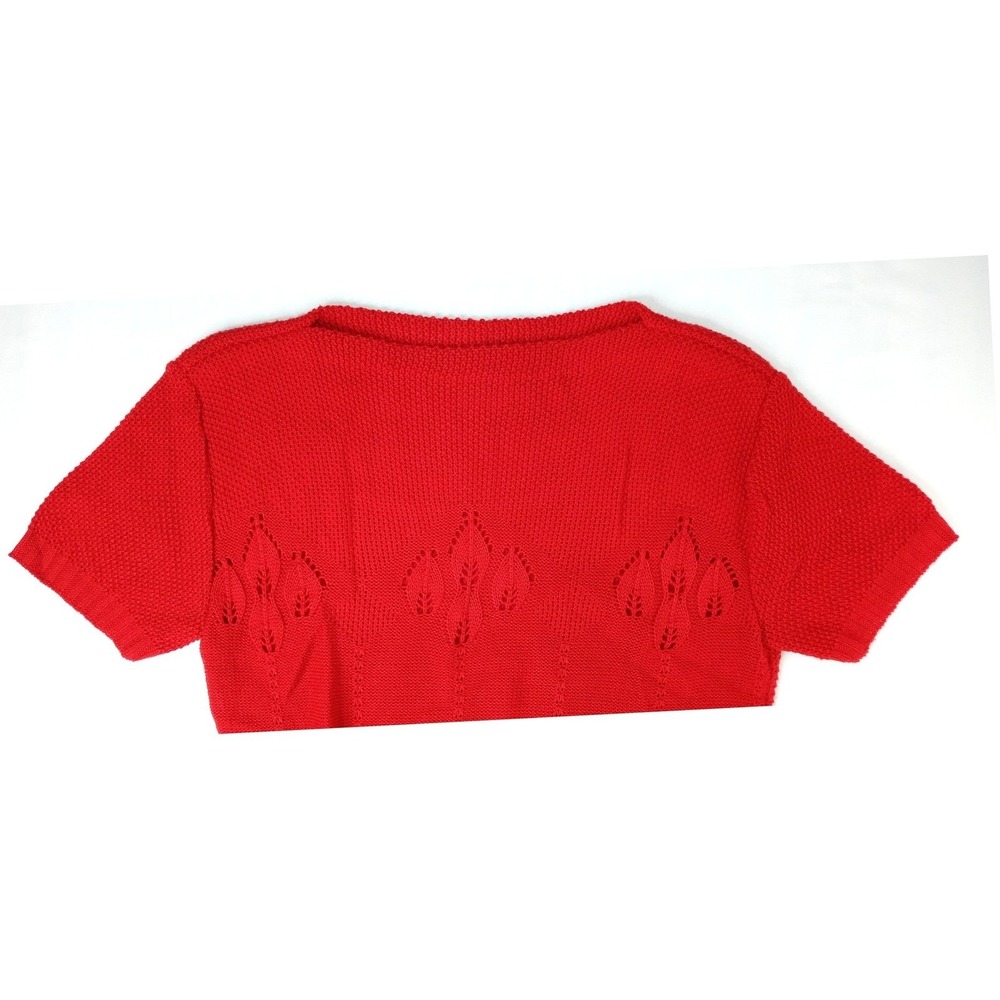 Vintage Barry & Me Red Knit Cropped Short Sleeve Sweater Women USA Made - Picture 4 of 11
